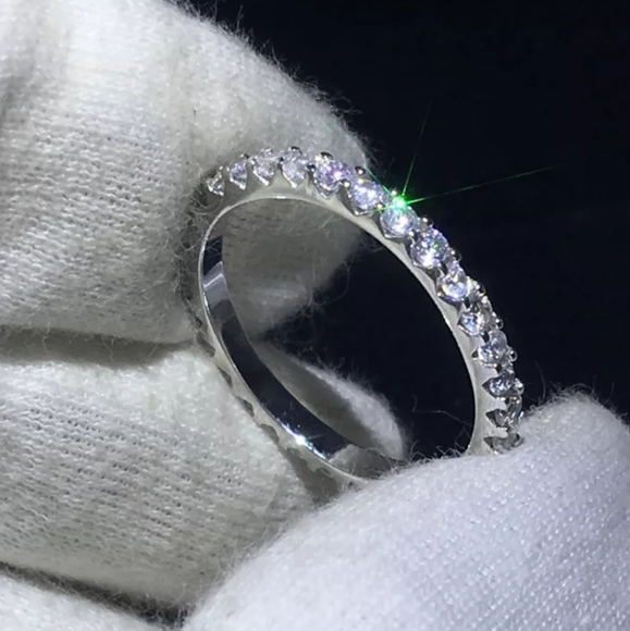 Silver Round Diamond Eternity Wedding Band Ring - Picture 1 of 4